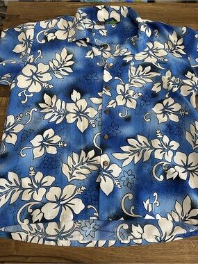 Roundy Bay Tropical Hibiscus Aloha Hawaiian Coconut Button Shirt XL